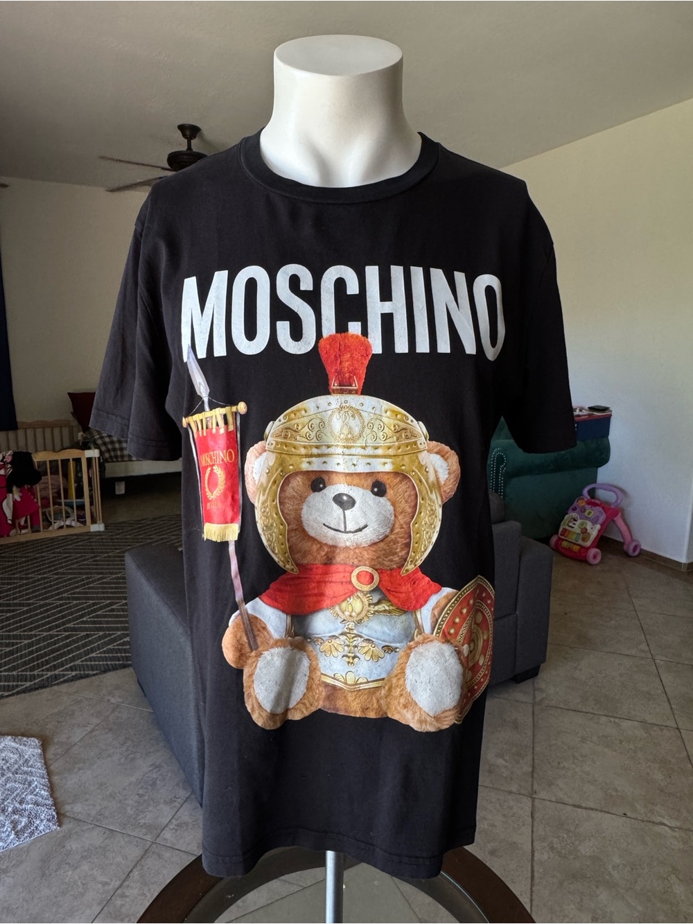 Moschino Black Teddy Bear Roman Helmet Graphic Tee